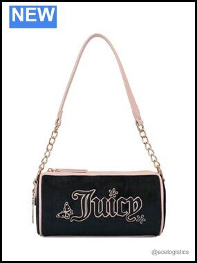 Juicy Couture Barrel Bag, Polyurethane Satchel Purse with Zipper & Adjustable